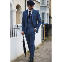 AK-09 Men's 3-Piece Tailored Blue Prince of Wales Check Suit