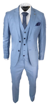 Mens Light Blue Sky 3 Piece Suit Classic Stitch Wedding Summer Prom Classic