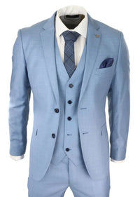 Mens Light Blue Sky 3 Piece Suit Classic Stitch Wedding Summer Prom Classic