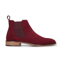 Men's Burgundy Suede Leather Slip On Chelsea Ankle Boots