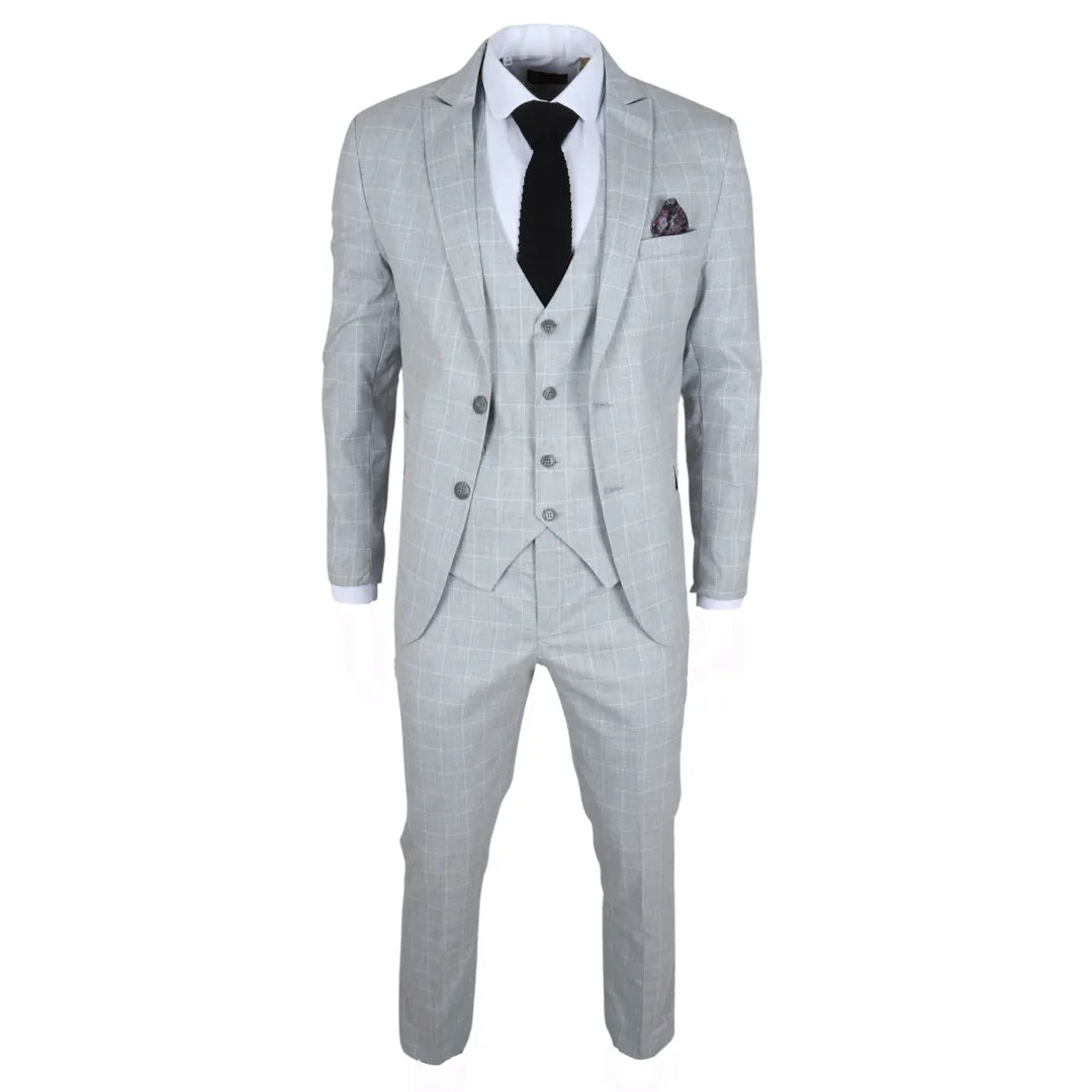 IM3 Men's Grey Checked Tailored Fit 3-Piece Suit