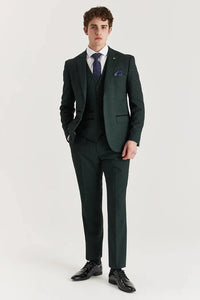 Regent - Men's Green 3 Piece Prince Of Wales Checked Suit