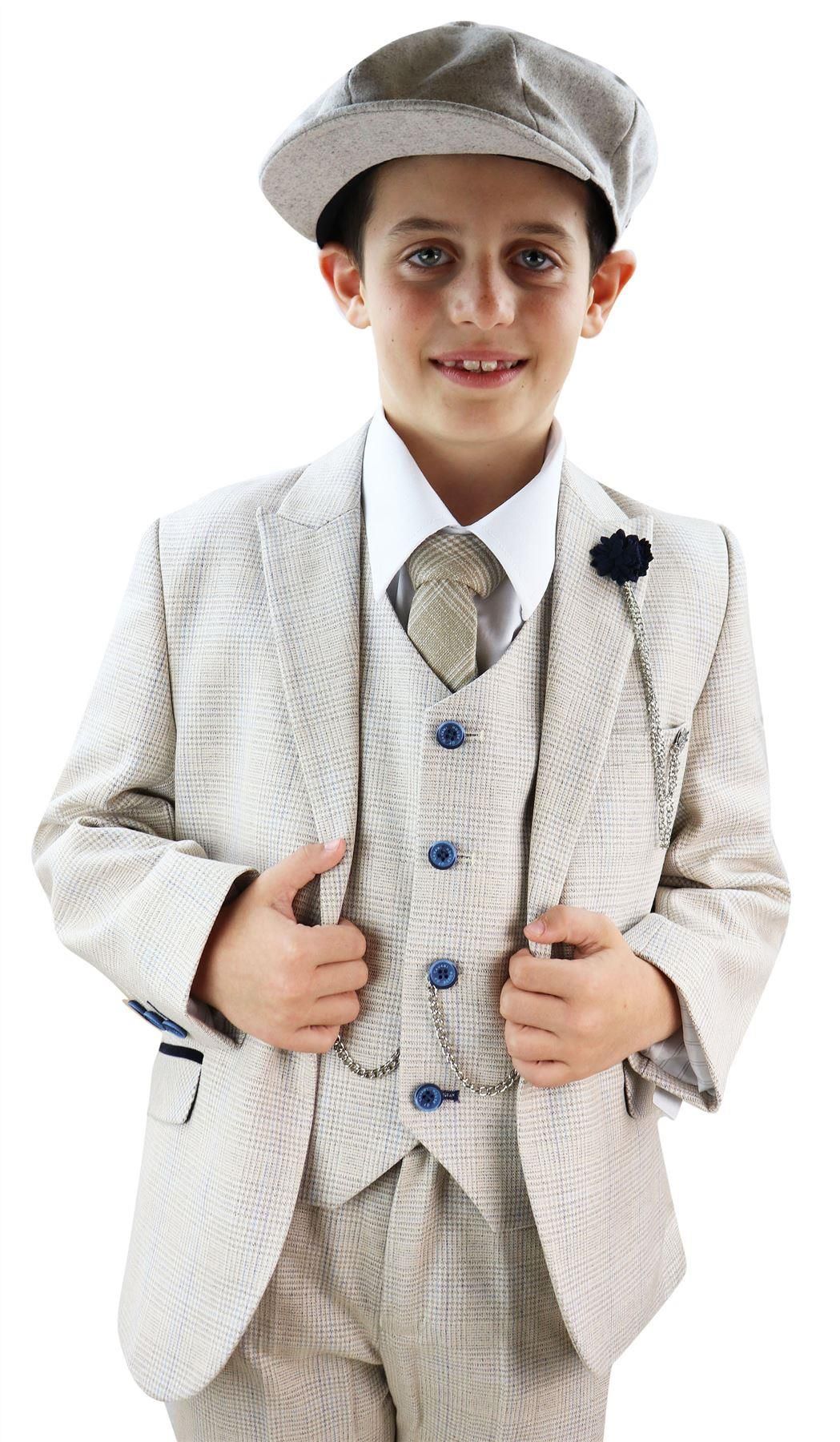 Boys Cream Tweed 3 Piece Suit Caridi - Wedding Suit