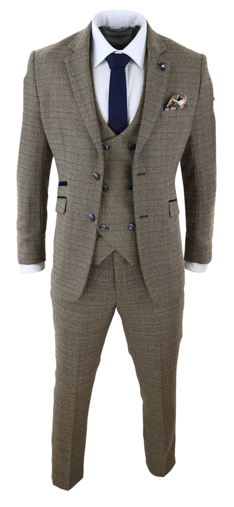 Cavani Ascari - Men's 3 Piece Oak Brown Tweed Check Suit