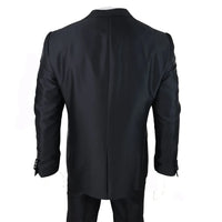 Men's Black 3-Piece Wedding Suit with Silver Cravat and Embellished Waistcoat