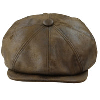 Men's 8 Panel Razor Baker Boy Hat PU Leather Blinders Newsboy Flat Cap Brown