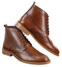 Mens Brogue Ankle Boots  Tan