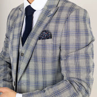 Knight Men's 3-Piece Grey and Blue Checked Suit
