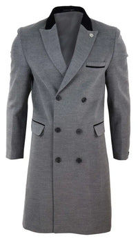 Mens 3/4 Long Double Breasted Grey Overcoat