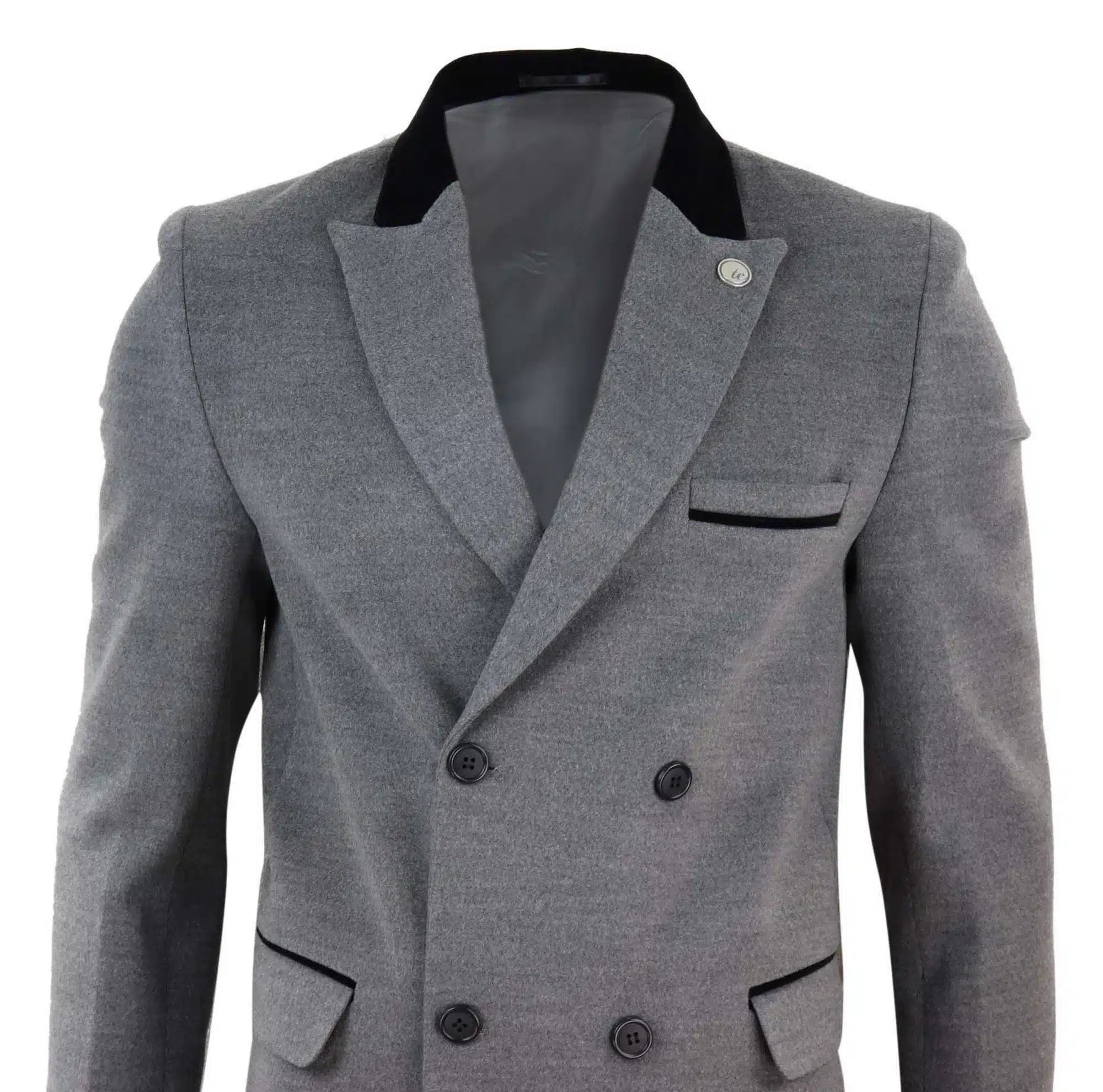 Mens 3/4 Long Double Breasted Grey Overcoat