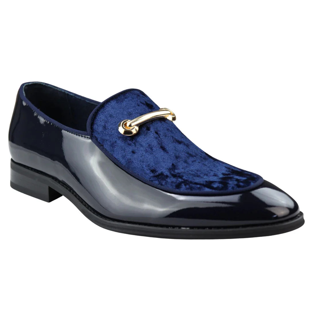 Men's Moccasin Loafers Shoes Leather Blue Lined Slip On Velvet Smart Formal Shoe