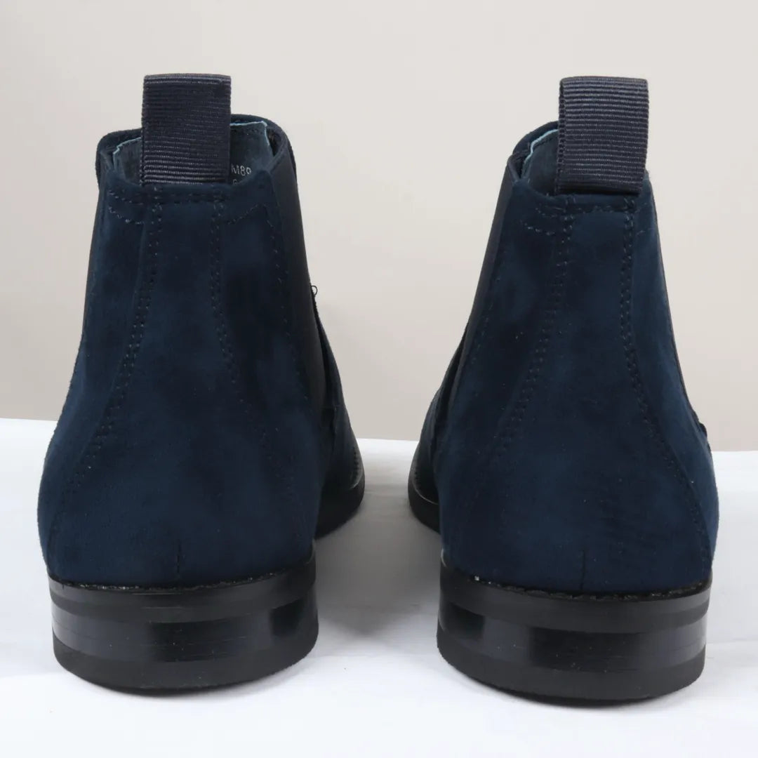 Men's Slip On Navy Suede Leather Lined Chelsea Boots