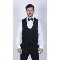 Marco - Men's Double Breasted Scoop Black Waistcoat
