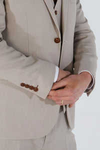 Mayfair - Men's 3 Peice Beige Birdseye Wedding Suit