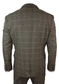 Cavani Albert - Men's Herringbone Tweed Check 3 Piece Suit - Tan Brown