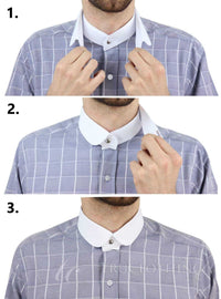 Mens Vintage Check Pattern Shirt with Removable Collar