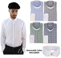 Mens Vintage Check Pattern Shirt with Removable Collar