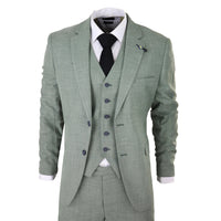 Mens 3 Piece Suit Sage Green Summer Linen Tailored Fit Wedding Prom Classic