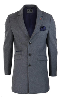 Cavani Mens Classic 3/4 Length Grey Overcoat