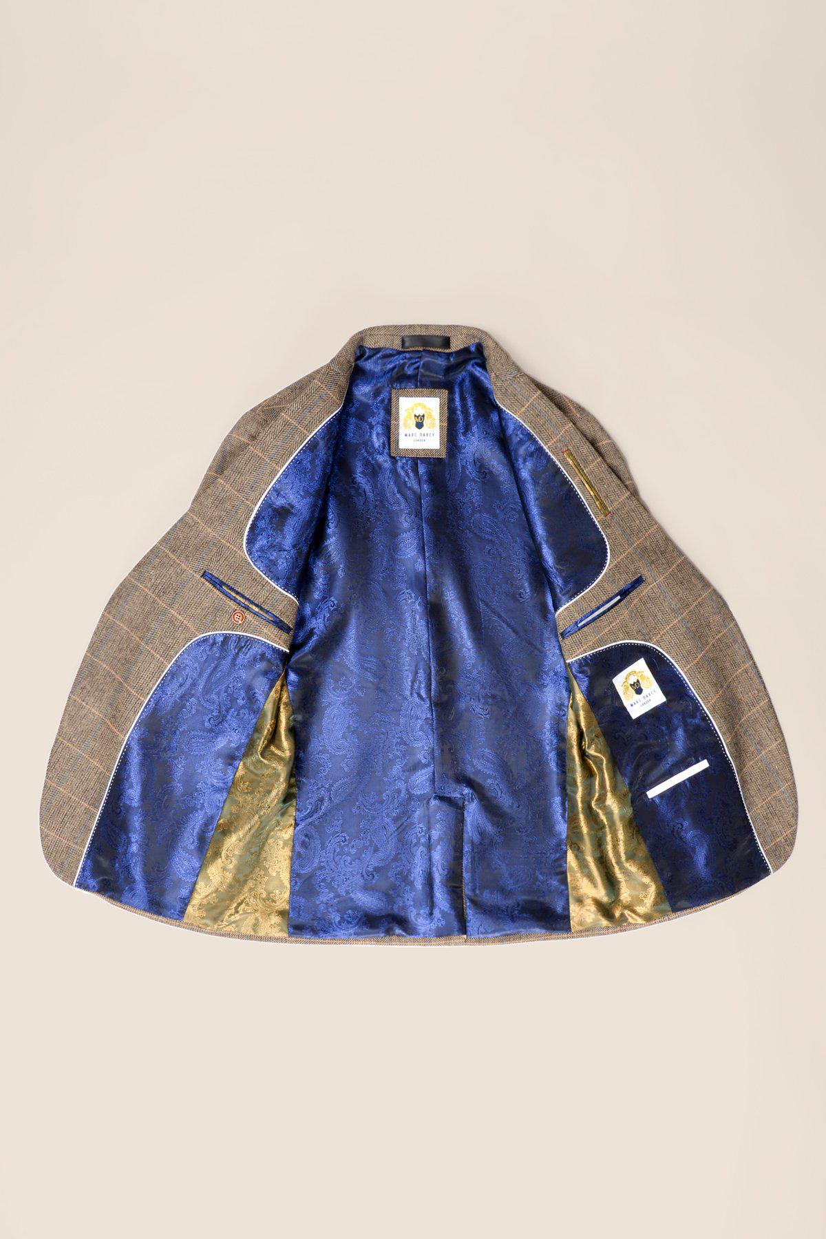 Herrenanzug, 3-teilig, Fischgrätenmuster, Tweed, hellbraun, kariert, maßgeschneiderte Passform, doppelt klassisch