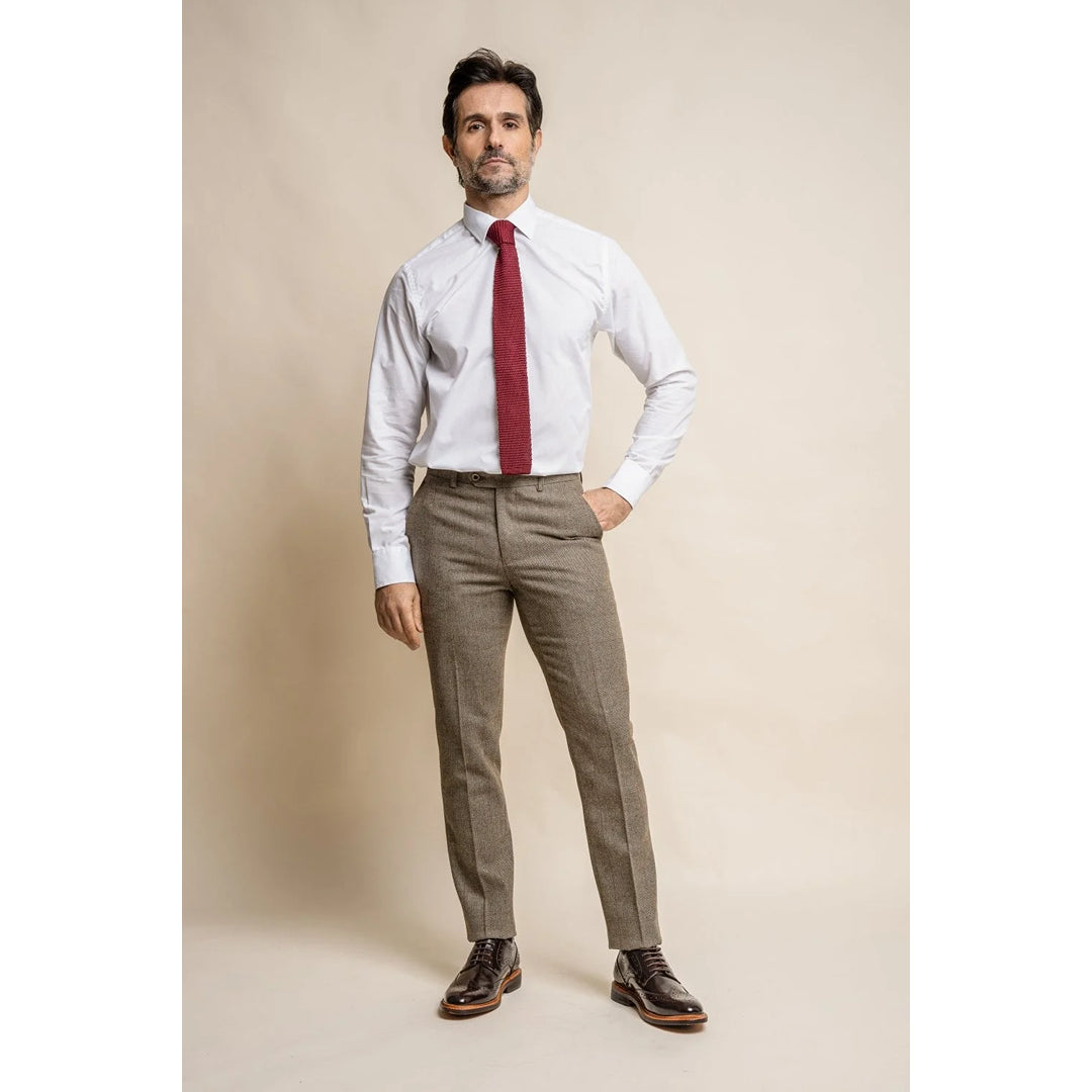 Gaston - Olivgrün karierte Tweedhose für Herren