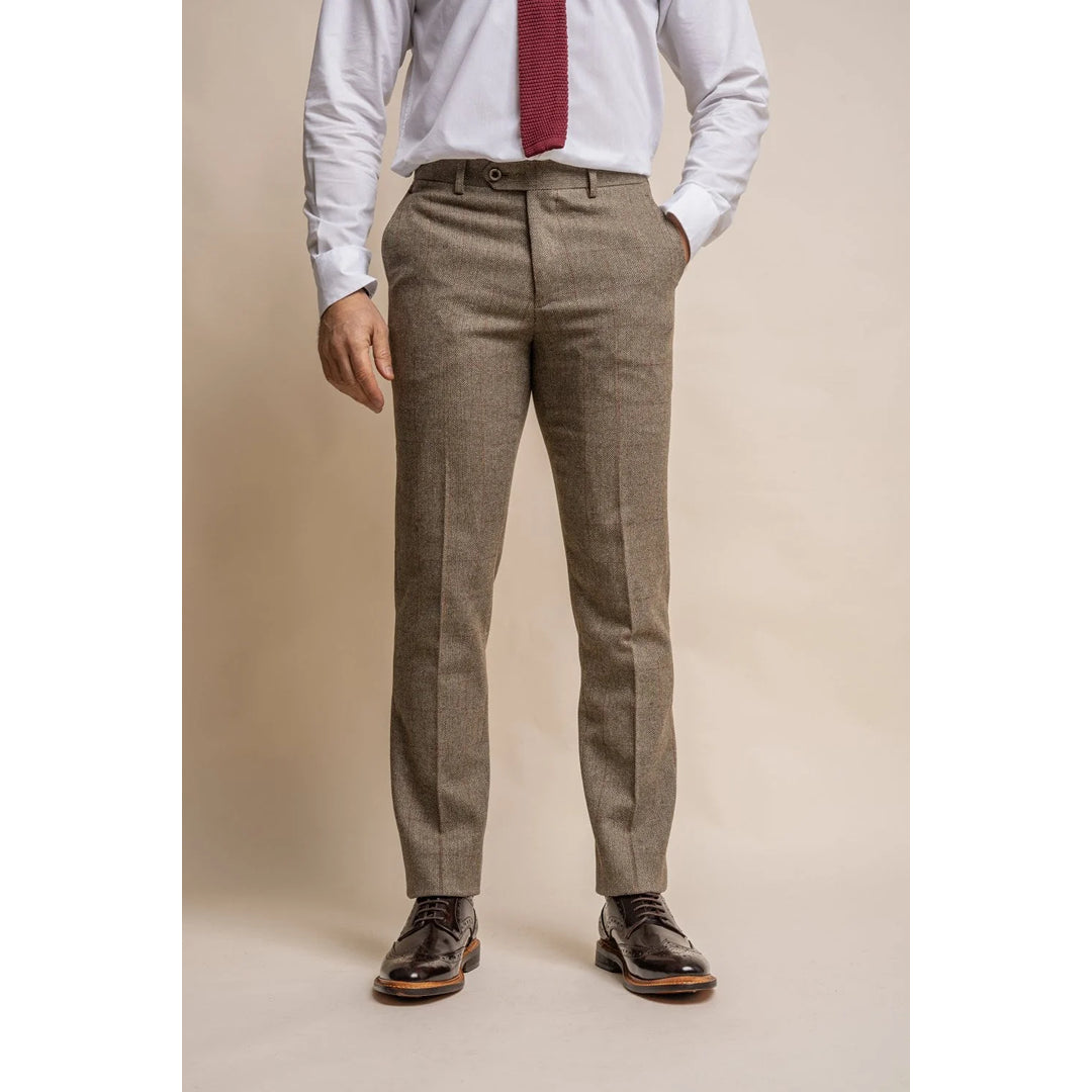 Gaston - Olivgrün karierte Tweedhose für Herren