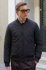 Schwarze und beige, wendbare Bomberjacke für Herren, leichte Steppjacke, 2-in-1