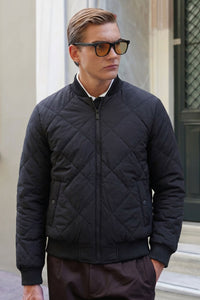 Schwarze und beige, wendbare Bomberjacke für Herren, leichte Steppjacke, 2-in-1