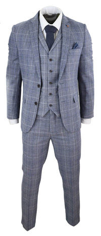 Harry Brown - Men's Grey-Blue Prince of Whales 3 Piece Suit