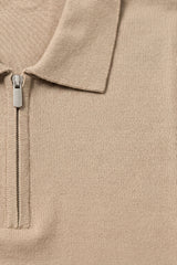 Beiges Poloshirt mit Reißverschlusskragen für Herren