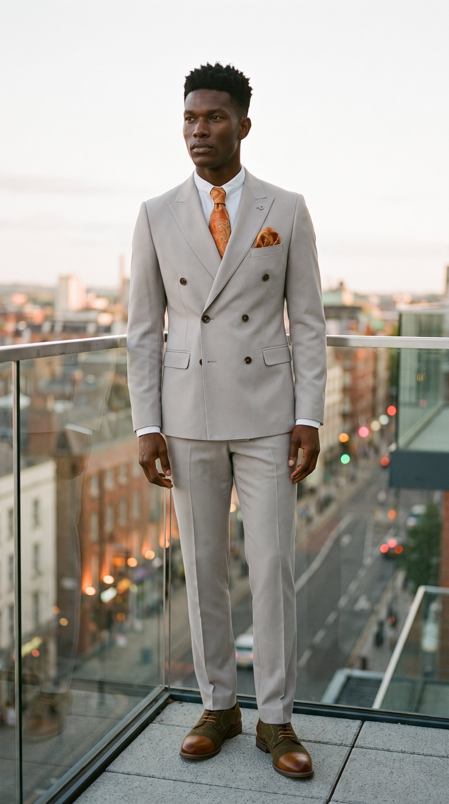 Look #660 styled with Mayfair - Zweiteiliger, zweireihiger Herrenanzug in Steinfarbe