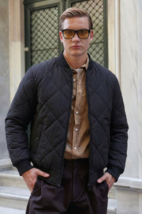 Schwarze und beige, wendbare Bomberjacke für Herren, leichte Steppjacke, 2-in-1
