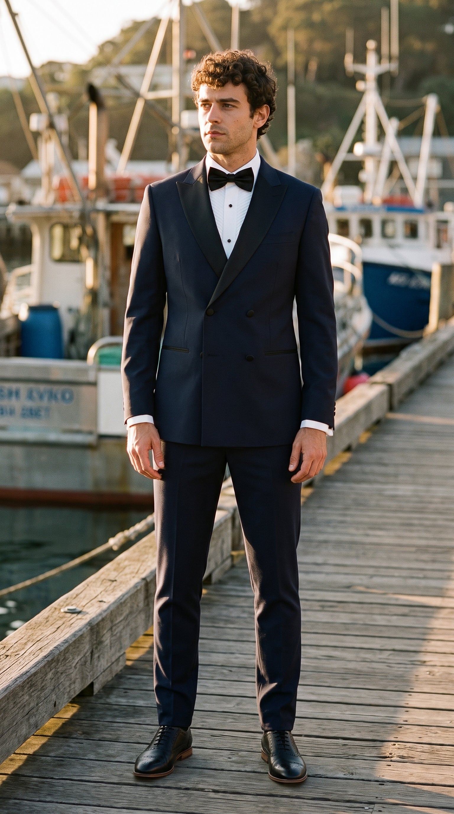 Look #802 styled with Aspen – Marineblauer zweiteiliger zweireihiger Smokinganzug für Herren