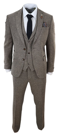 Oak-Brown Herringbone Tweed 3 Piece Suit