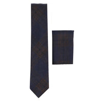 281 - Men's Blue Herringbone Tweed Wool Tie & Handkerchief 2"