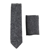 281 - Men's Grey Herringbone Tweed Wool Tie & Handkerchief 2"