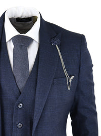 Cavani Connall - Men's Navy-Blue Check Vintage Suit