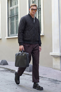 Schwarze und beige, wendbare Bomberjacke für Herren, leichte Steppjacke, 2-in-1