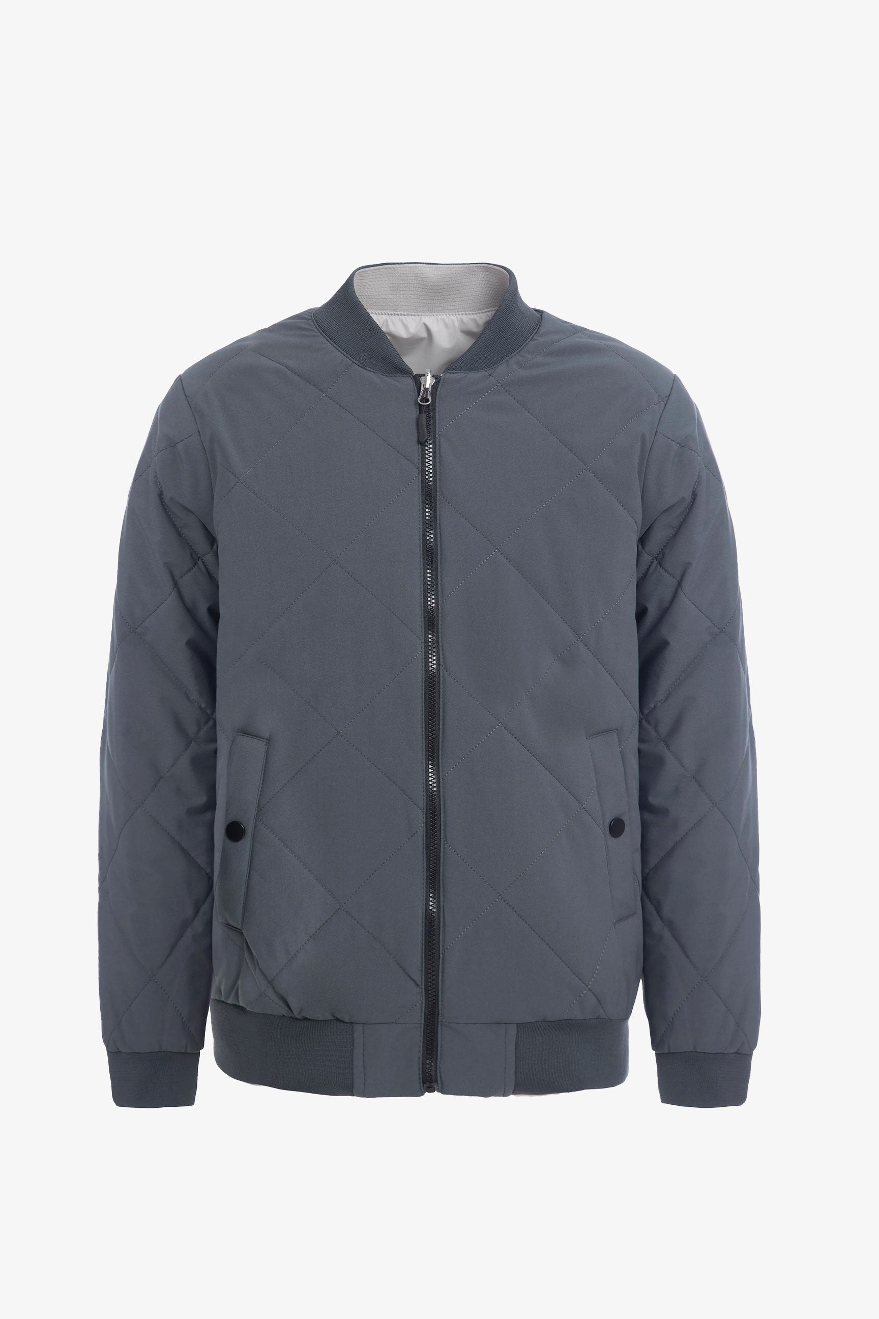 Wendbare Herren-Bomberjacke in Grau und Beige, leicht, gesteppt, 2-in-1