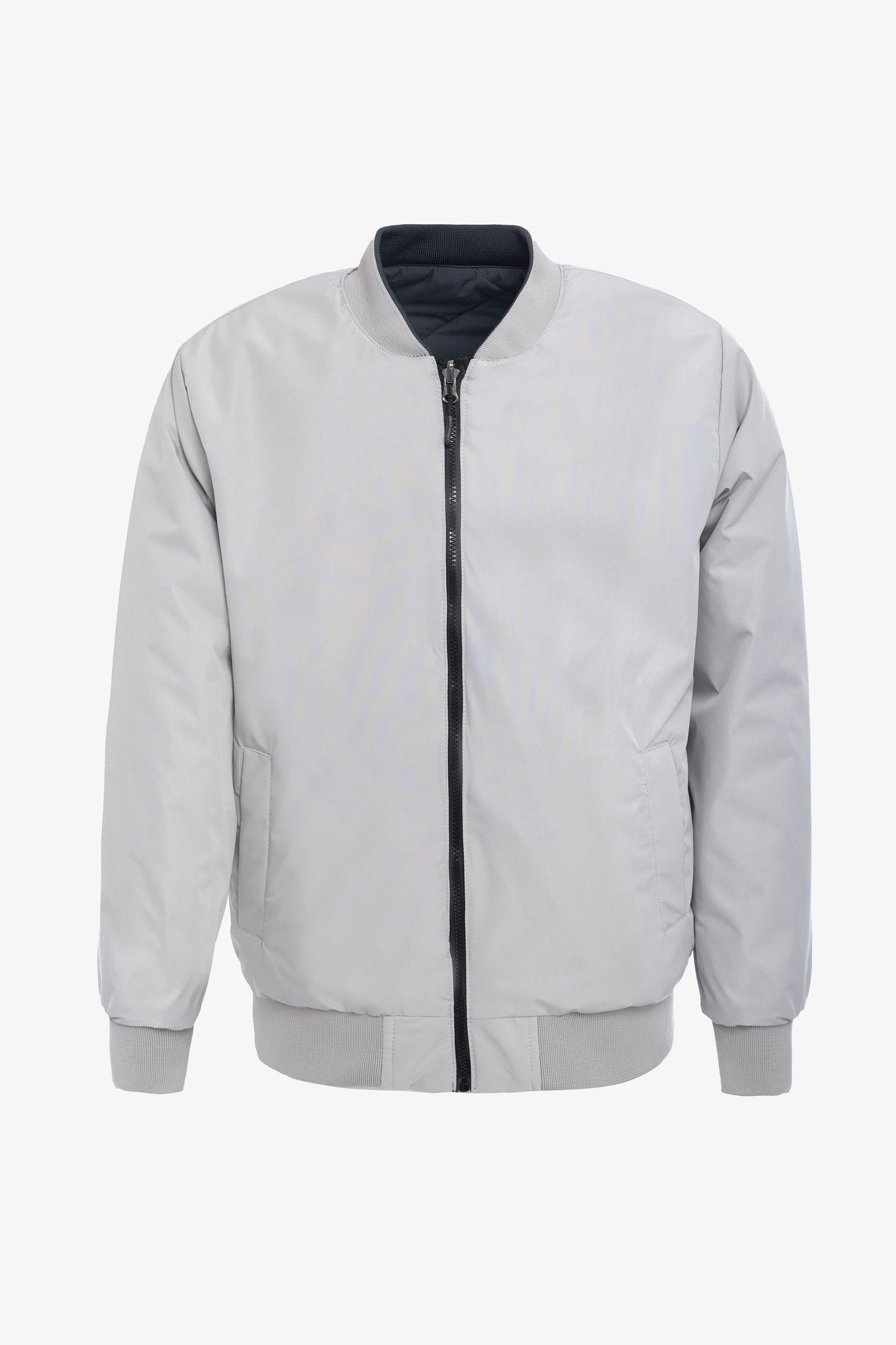 Wendbare Herren-Bomberjacke in Grau und Beige, leicht, gesteppt, 2-in-1