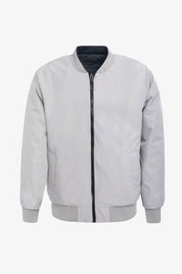 Wendbare Herren-Bomberjacke in Grau und Beige, leicht, gesteppt, 2-in-1