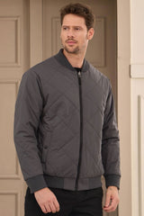 Wendbare Herren-Bomberjacke in Grau und Beige, leicht, gesteppt, 2-in-1