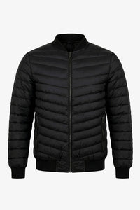 Schwarze, gesteppte Herren-Bomberjacke, leicht, wattiert, mit Reißverschluss