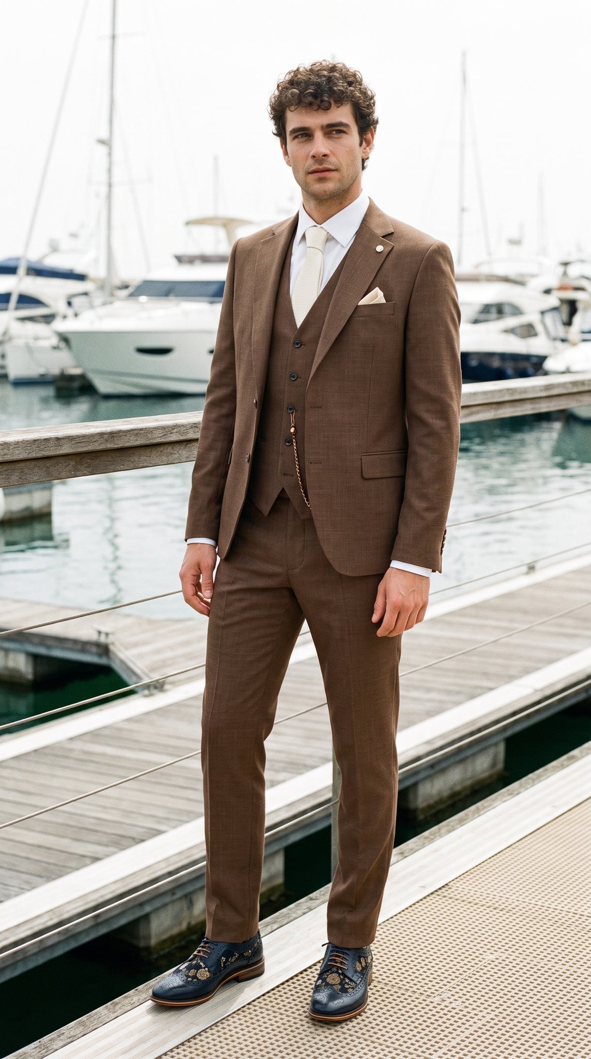 Look #307 styled with James Herrenanzug, 3-teilig, schlicht, braun, klassische Passform