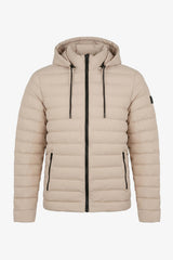 Beige Herren-Steppjacke mit Kapuze, leicht, gesteppt, mit Reißverschluss