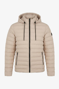 Beige Herren-Steppjacke mit Kapuze, leicht, gesteppt, mit Reißverschluss