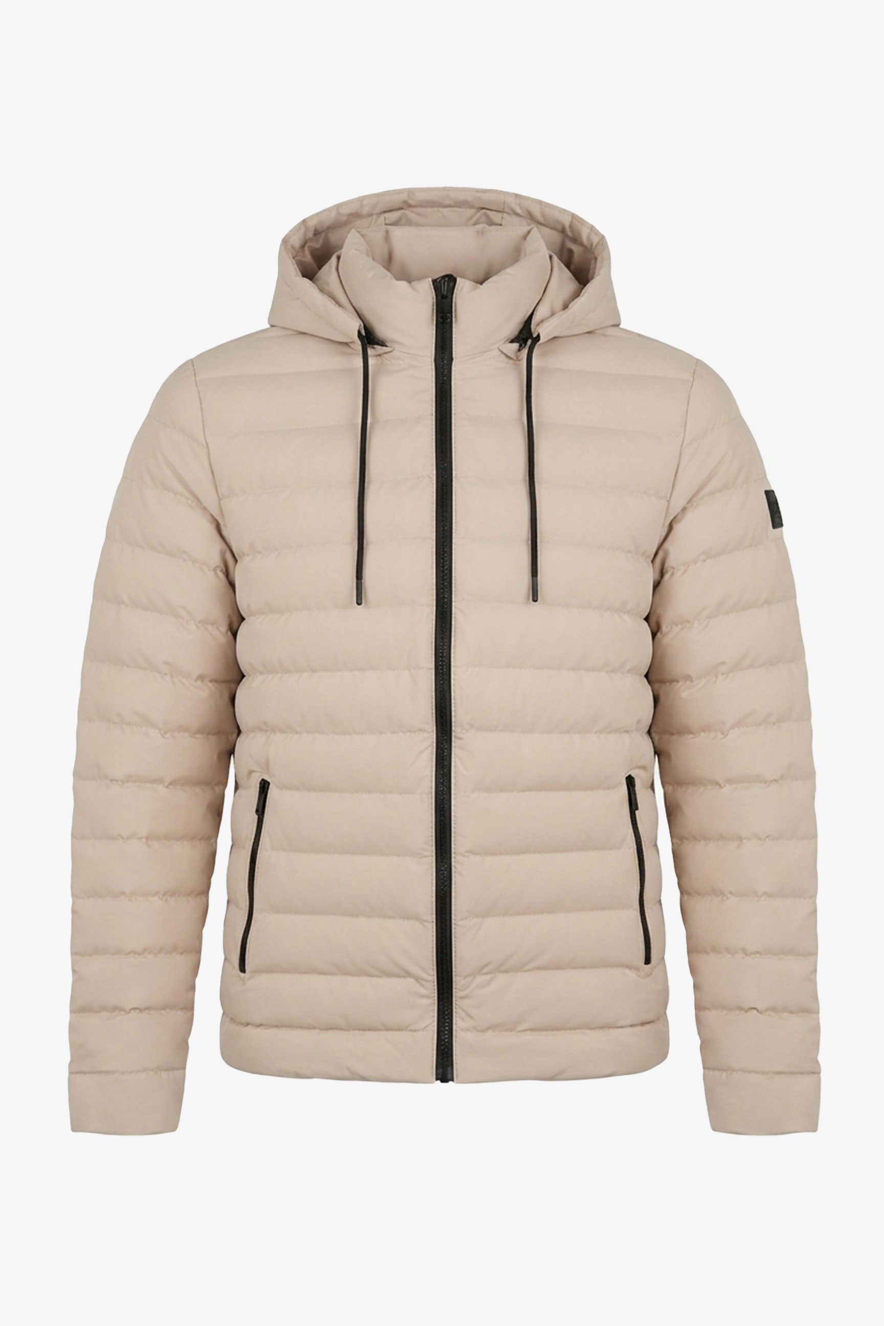 Beige Herren-Steppjacke mit Kapuze, leicht, gesteppt, mit Reißverschluss