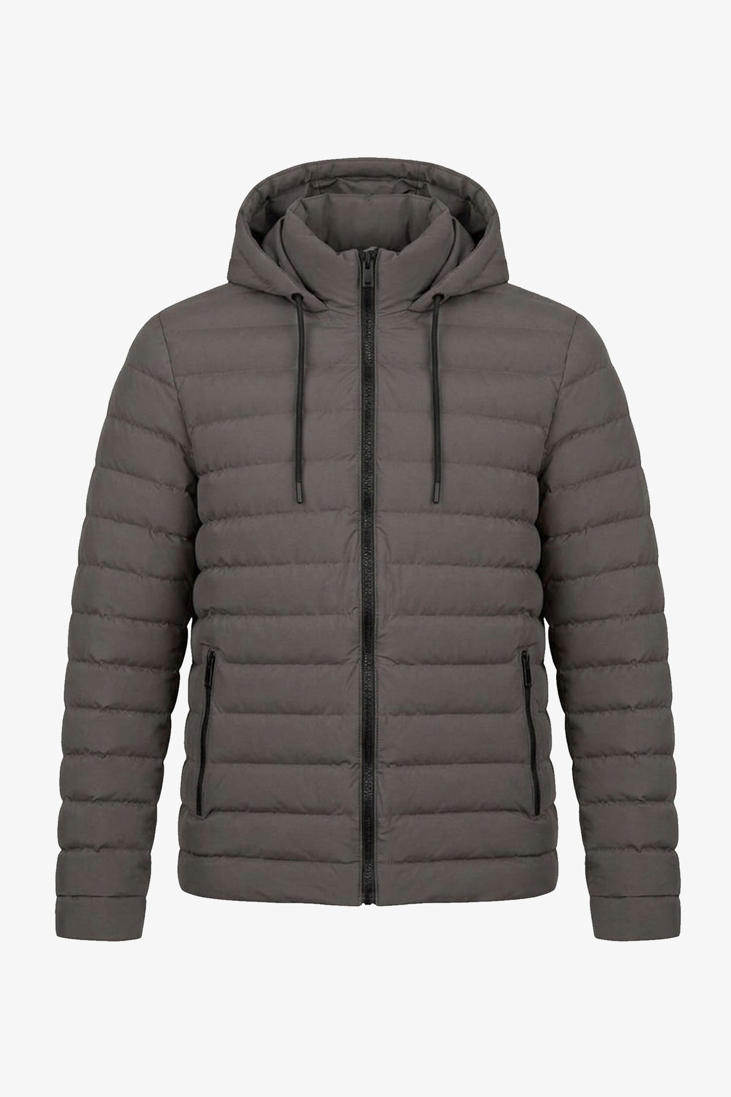 Graue Herren-Steppjacke mit Kapuze, leicht, gesteppt, mit Reißverschluss