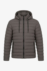 Graue Herren-Steppjacke mit Kapuze, leicht, gesteppt, mit Reißverschluss