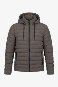 Graue Herren-Steppjacke mit Kapuze, leicht, gesteppt, mit Reißverschluss